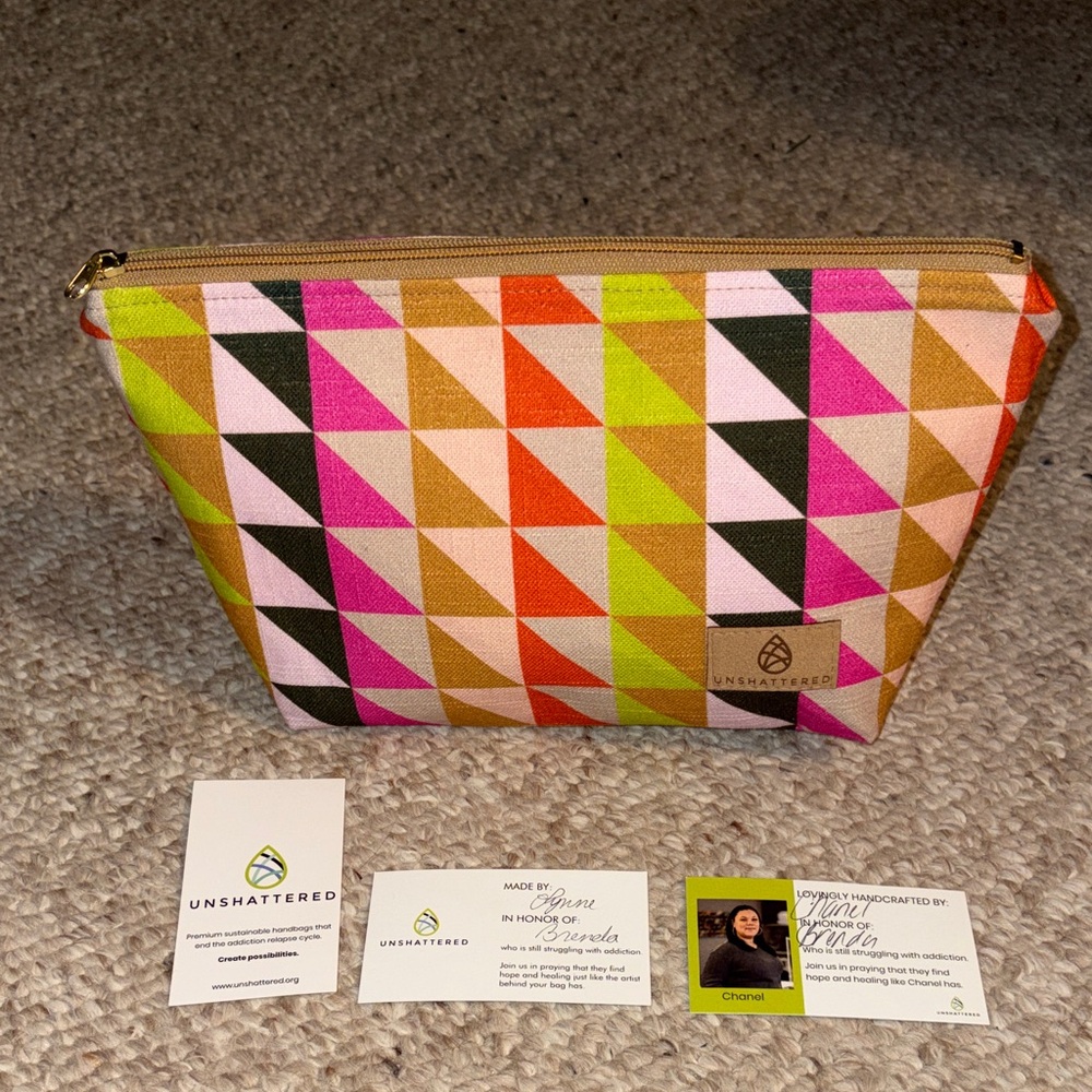 Unshattered: Geometric Print Cosmetic Pouch - Pink, Orange, Lime, Black